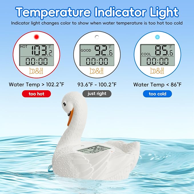 b&h Baby Bath Thermometer, Swan Digital Infant Safe Bath Thermometer - Reliable Temperature Readings - Easy to Read Screen- Shower Timer - Waterproof and Floats in Water, Newborn Must Haves-CubbioJoy