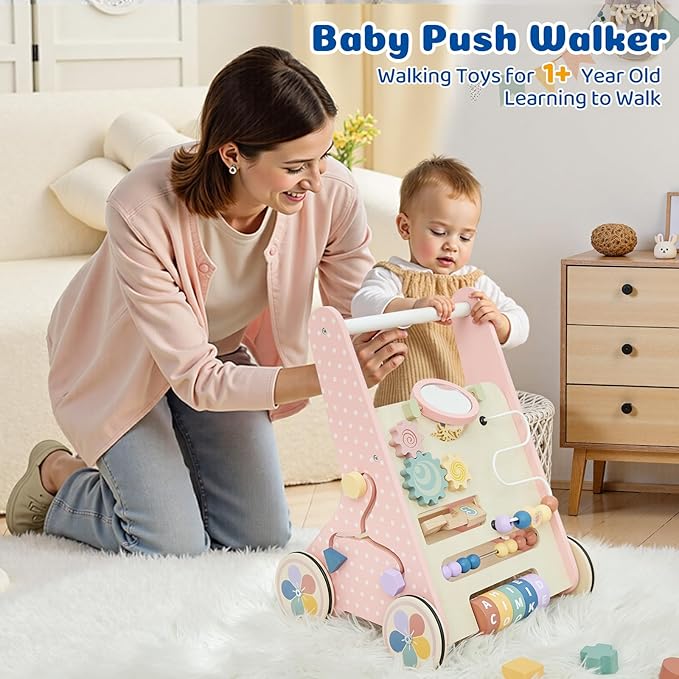 Baby Push Walker for Baby Boy 6-12 Months, Wooden Baby Walker Push Toy, Learning to Walk, Baby Walkers for Girls, Montessori Walker Toy with Wheels-CubbioJoy