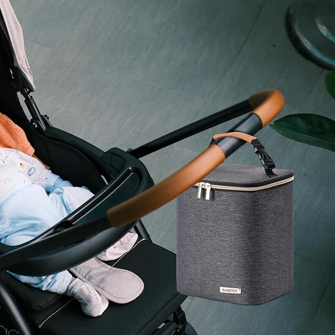 Breastmilk Cooler Bag with Ice Pack Fits 4 Baby Bottles Up to 9 Ounce, Baby Bottle Bag for Nursing Mom Daycare-Grey-CubbioJoy