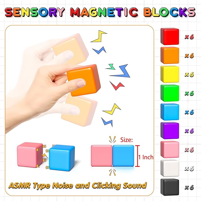 54 PCS Magnetic Blocks, Magnetic Building Blocks for Toddlers 3+, Montessori Toys, Magnet Cubes, Preschool STEM Educational Sensory Magnet Toys for Kids Ages 3-5 Year Old Boys and Girls-CubbioJoy