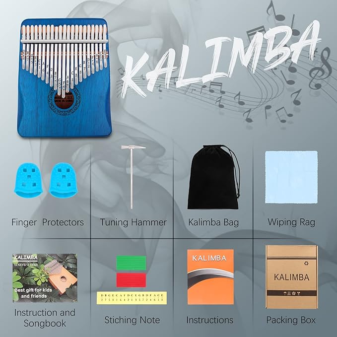 Kalimba Thumb Piano,YUNDIE Portable 21 Keys Mbira Finger Piano with Tune Hammer and Study Instruction,Musical Instruments Gift for Kid Adult Beginners Professional(Blue)-CubbioJoy