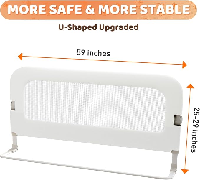 Bed Guard Rail for Toddlers - 59inch Foldable & Adjustable Height Baby Bed Safety Side Rails - Large Toddler Crib Railing Guard for Twin, Bunk, Full Size, Queen & King, Full Size Bed-CubbioJoy