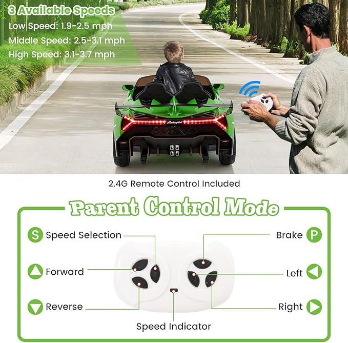 Costzon Ride on Car, Lamborghini Licensed 12V Battery Powered 4WD Sports Car with Remote Control, 3 Speeds, Hydraulic Doors, LED Lights, Towing Wheel, Horn, Music, Electric Vehicle for Kids Aged 3-8-CubbioJoy