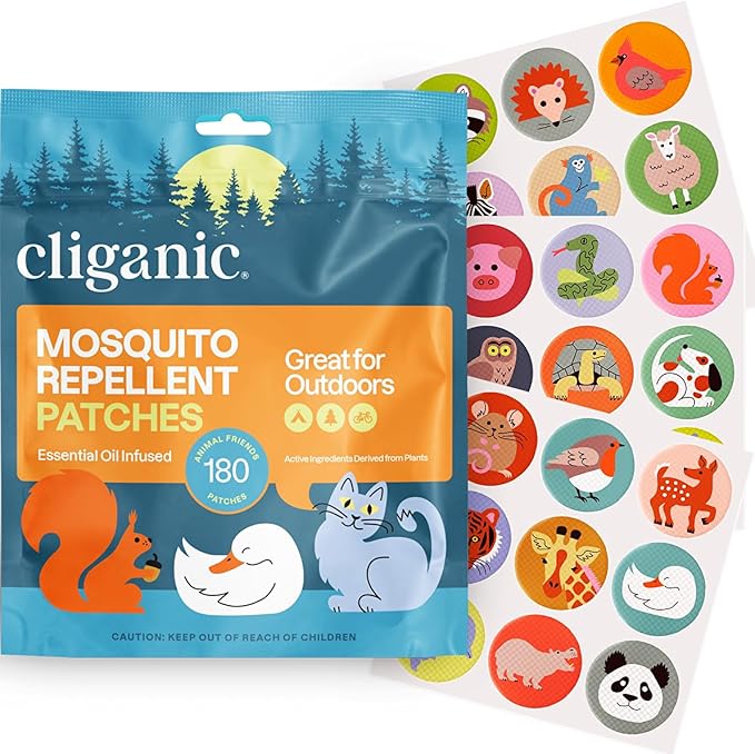 Cliganic Mosquito Repellent Stickers (180 Pack) - Animal Patches for Kids, Natural DEET-Free, Essential Oil Infused-CubbioJoy