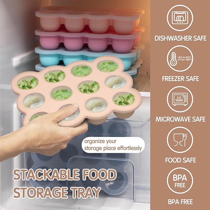 Baby Food Storage 12 x 1.5OZ Silicone Freezer Tray with Lid, Food Grade Silicone Containers for Purees & Vegetables Light Brown-CubbioJoy
