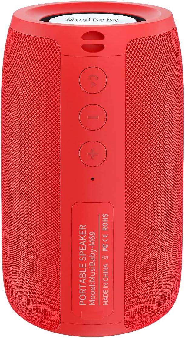 Bluetooth Speaker,MusiBaby Wireless,Outdoor, Waterproof,Portable Speaker,Dual Pairing, Bluetooth 5.0,Loud Stereo,Booming Bass,24H Playtime for Home&Party,Gifts(Pure Red)-CubbioJoy