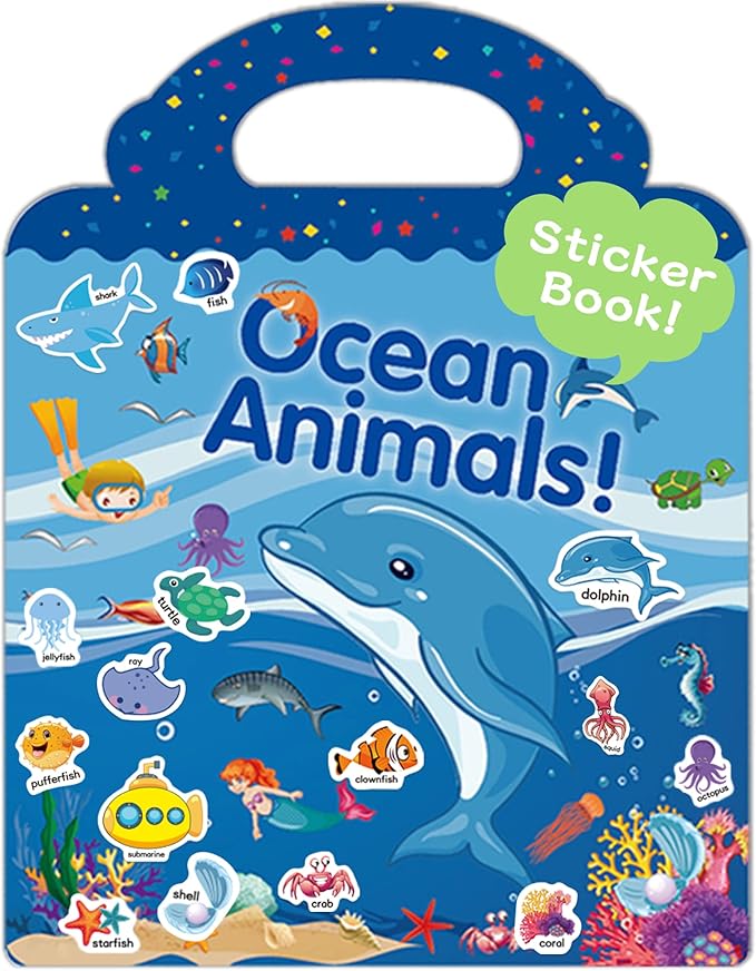 Benresive Reusable Sticker Book for Toddlers 2-4 Years, Fun Travel Stickers for Kids, Waterproof Sticker Books for Toddlers 1-3, Crafts Activities for Todddlers 1-3 2-4 3-5 - Ocean Animals-CubbioJoy