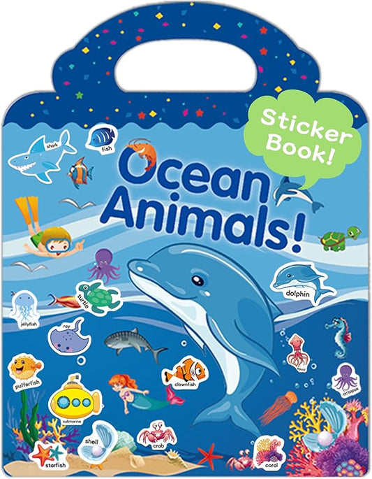 Benresive Reusable Sticker Book for Toddlers 2-4 Years, Fun Travel Stickers for Kids, Waterproof Sticker Books for Toddlers 1-3, Crafts Activities for Todddlers 1-3 2-4 3-5 - Ocean Animals-CubbioJoy