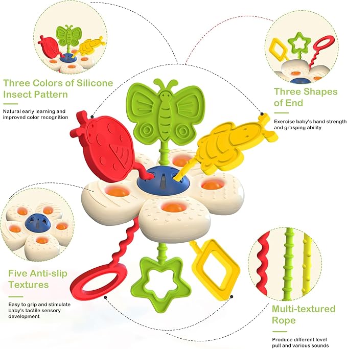Baby Sensory Chew Toy for 6-12-18 Months, Soft Silicone Pull String Travel Toy for Car Seat & Stroller, Develops Fine Motor Skills & Vision, Early Learning Gift for Newborns and Toddlers Boys Girls-CubbioJoy