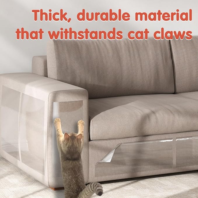 18 Pcs Large Cat Scratch Furniture Protector, Transparent Couch Protector from Cat Claws, Single-Sided Self Adhesive Anti Pet Deterrent Sofa Cover, 17in-CubbioJoy