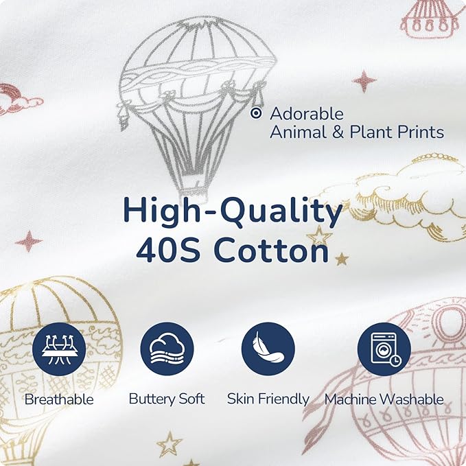 Baby Sleep Sack 3-6 Months, Cotton Detachable Long Sleeve Sleep Sack, 1.0 Tog Toddler Sleeping Sack with Temperature Strips, 2-Way Zipper Wearable Blankets for Newborns, Hot Air Balloon-CubbioJoy