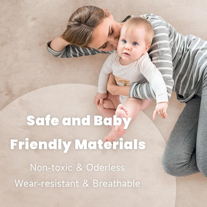 ACOMOPACK Baby Play Mat for Floor 1.3" Thick Memory Foam 50x50 Soft Velvet Playpen Mat for Kids,Infants,Toddlers,Tummy Time Crawling Mats with Non-Slip Bottom,Yoga,Tatami,Nursery Rug（Beige）-CubbioJoy