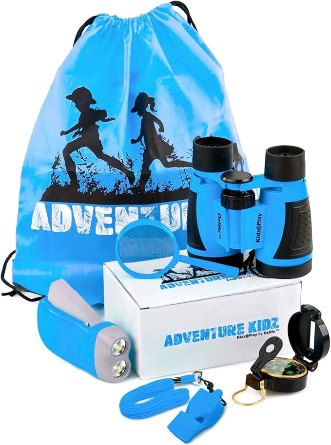 Adventure Kidz - Outdoor Exploration Kit, Children’s Toy Binoculars, Torch, Compass, Whistle, Magnifying Glass, Backpack. Great Kids Gift Set for Camping, Hiking, Educational and Pretend Play.-CubbioJoy