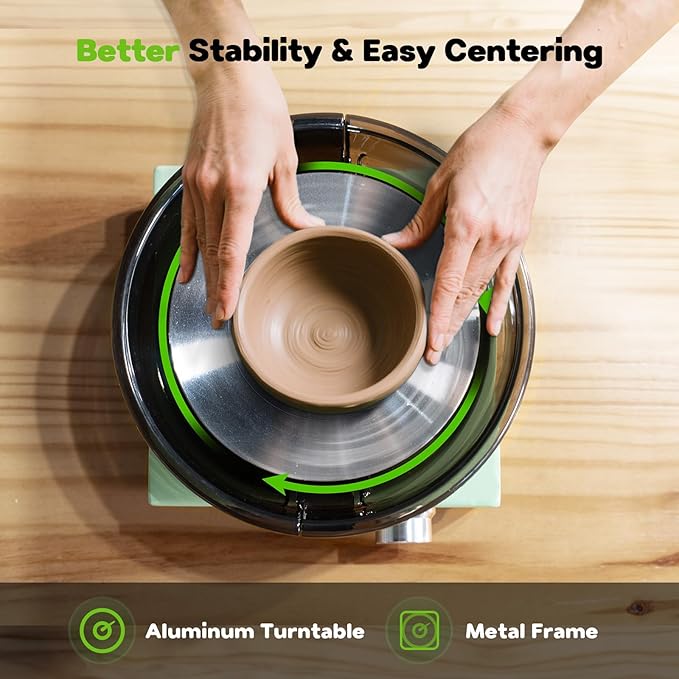 Alldeer Mini Pottery Wheel Kit - 6" Turntable Two-Way Rotation Clay Wheel, Metal Frame, Removable Splash Tray Ceramic Making Kit with 18PCS Sculpting Tools, Pottery DIY Machine for Kids and Beginners-CubbioJoy