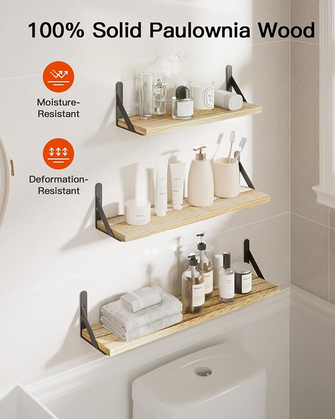 AMADA HOMEFURNISHING Long Wall Shelves, Rustic Farmhouse Style, Wood Floating Shelves for Wall Decor, Bathroom & Bedroom Storage, Living Room Book Shelves, 6pcs-CubbioJoy