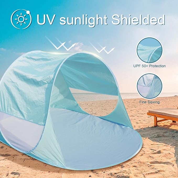 Action Air UPF 50+ Pop Up Beach Tent for 2-3 People, Instant Sun Shelter with 360°Ventilation, Water-Resistant Canopy, Lightweight & Portable Sun Shade for Beach, Camping, Sports (Green)-CubbioJoy