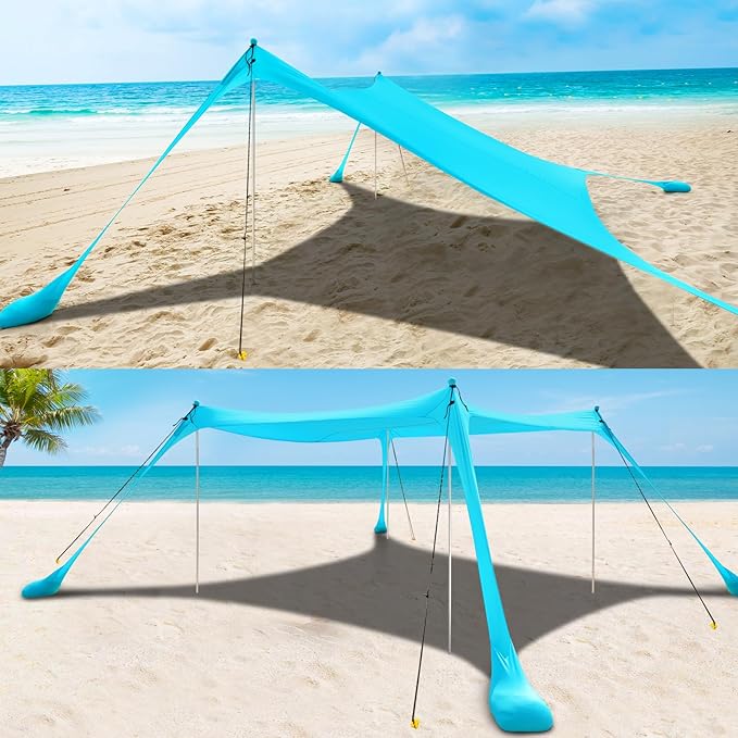 COMMOUDS Beach Tent Sun Shelter - UPF50+ Pop Up Beach Canopy with Sandbags & Sand Shovel & Windproof Poles, Portable Sun Shade for Beach, Camping, Picnics, Backyard-CubbioJoy