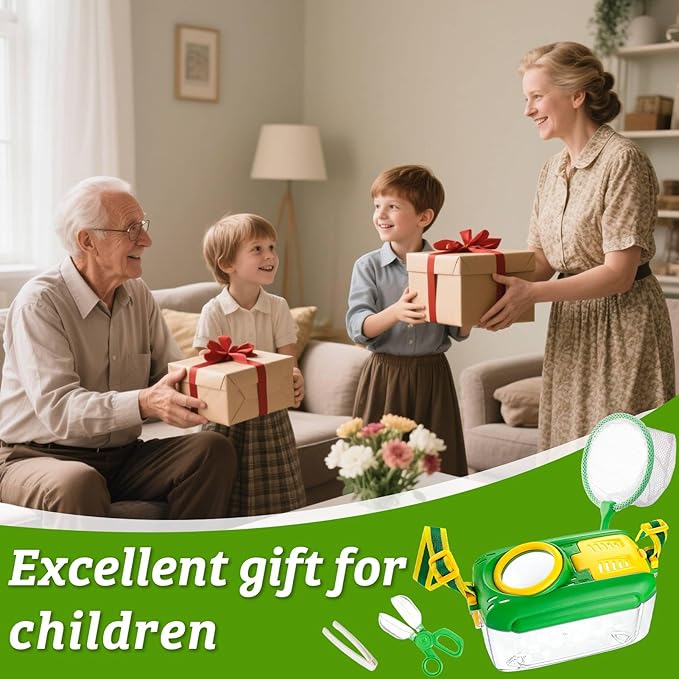 2 Set Bug Catcher for Kids- Educational Bug Catching Kit Including Butterfly Net, Insect Clip, Tweezer, Outdoor Toys for Kids Ages 3-10 (Green)-CubbioJoy