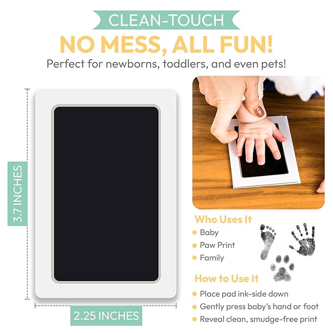 Clean Touch Ink Pad for Baby Handprints and Footprints – Inkless Infant Hand & Foot Stamp – Safe for Babies, Doesn’t Touch Skin – Perfect Family Memory or Gift – Black Print Kit by Tiny Gifts-CubbioJoy