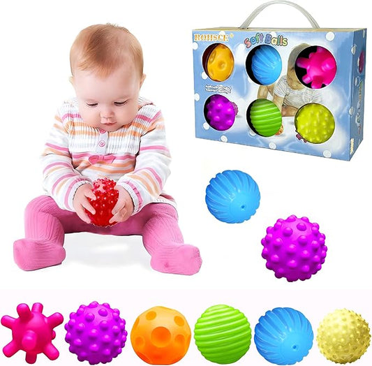 Baby Textured Multi Sensory Toys Massage Ball Gift Set BPA Free for Toddlers 1-3 Soft Balls Montessori Infant Baby Toys 6 to 12 Months 6 Pack-CubbioJoy