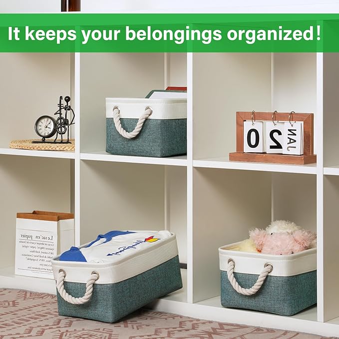 Bidtakay Small Storage Baskets for Shelves 3 Pack Fabric Storage Bins for Organizing Linen Collapsible Organizer for Closet-Deep Green-CubbioJoy