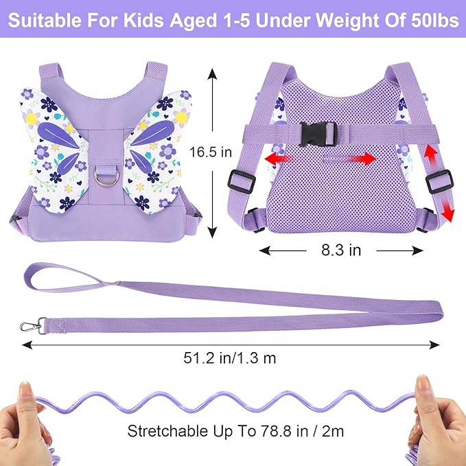Accmor Toddler Harness Leash, Cute Butterfly Kids Leash + Anti Lost Wrist Link for Outdoor Travel, Mini Child Walking Harness Wristband Assistant Strap Belt for Baby Girls (Purple)-CubbioJoy