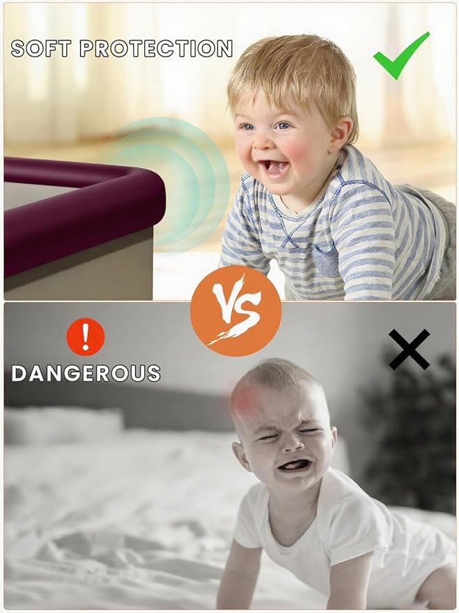 Baby Proof Edge Corner Protector, 16.4FT 0.47''Th L-Shape Furniture Corner & Edge Safety Bumpers with 10 Corners, Pre-Taped, Soft NBR Rubber Foam Desk Edge Cushion Wall Corner Protector (Brown)-CubbioJoy