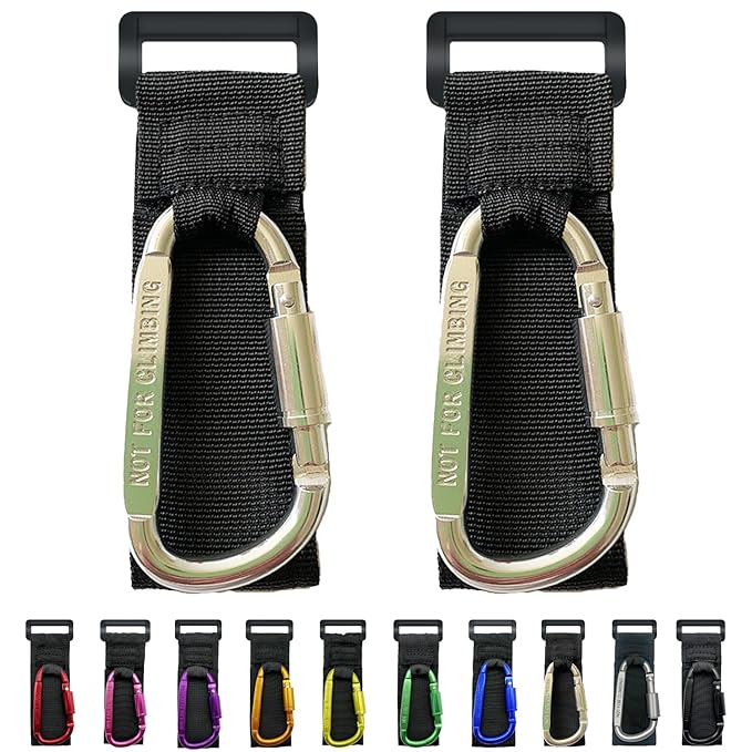 Baby Stroller Hook, Carry 30 lbs per Stroller Carabiner Clip, Adjustable Baby Stroller & Car Seat Hook for Hanging Diaper Bag, Wheelchair,Golf cart, Shopping and Pet Cart(2 Pcs Silver)-CubbioJoy