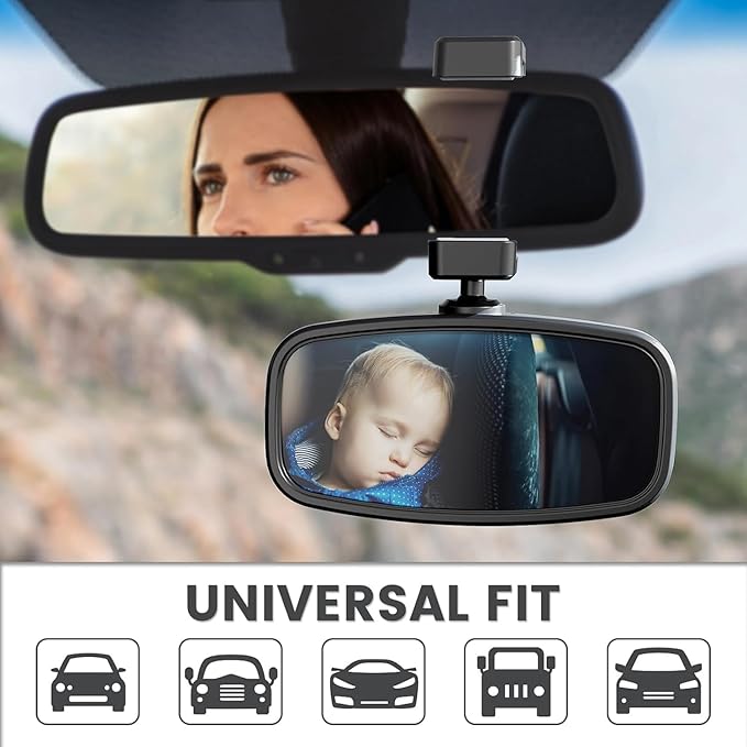 360-Degree Baby Car Mirror for Rear-Facing Seats,Kids Safety Mirrors with Tool-Free Installation,Kids Rear View Mirror BPA-Free Shatterproof & ASTM Certified (Adjustable 14"-22") (2 Pack)-CubbioJoy