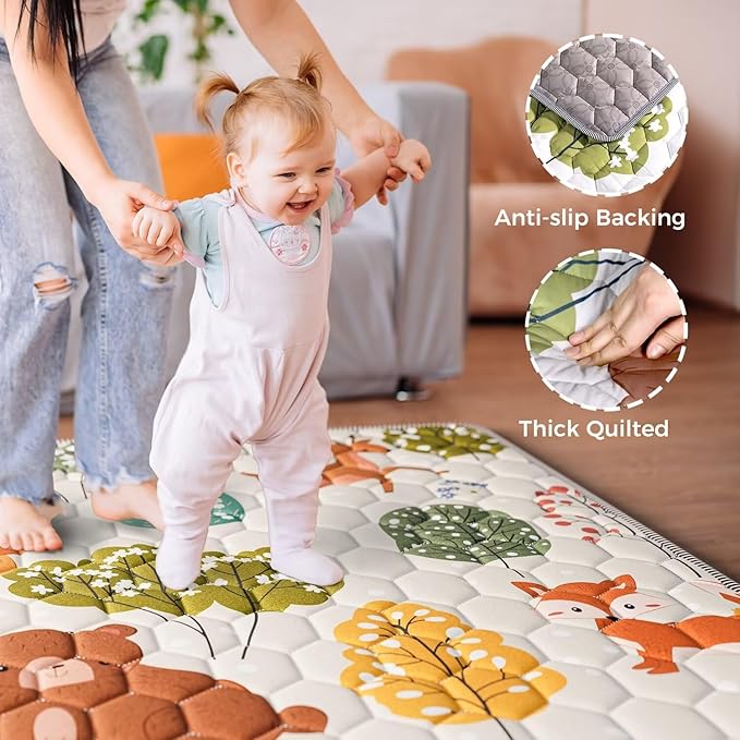 Baby Play Mat 50" X 50" Playpen Mat Waterproof Baby Floor Mat Non-Slip Cushioned Baby Crawling Mat, Activity Playmats for Babies, Toddlers, Infants, Play & Tummy Time (50x50, Fox)-CubbioJoy