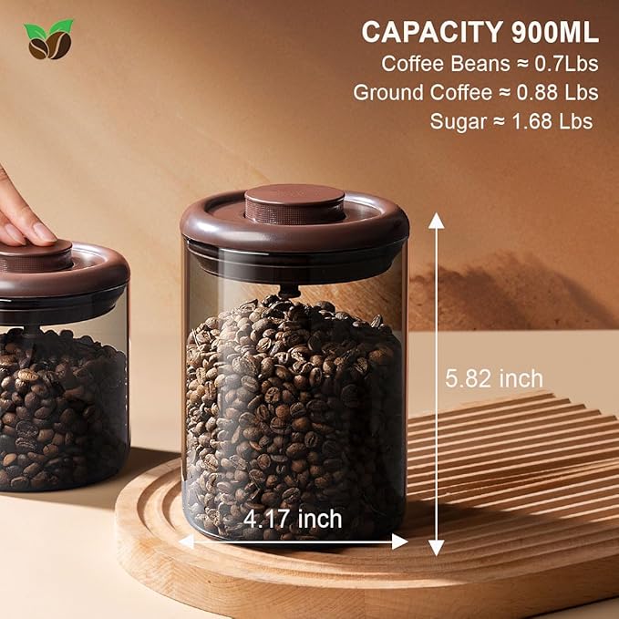 Ankou Glass Coffee Canister 900ml x 2 Jar, Airtight Food Storage Container with Pop Lid, Kitchen High Borosilicate Glass Contianers For Tea Coffee Bean Sugar-CubbioJoy