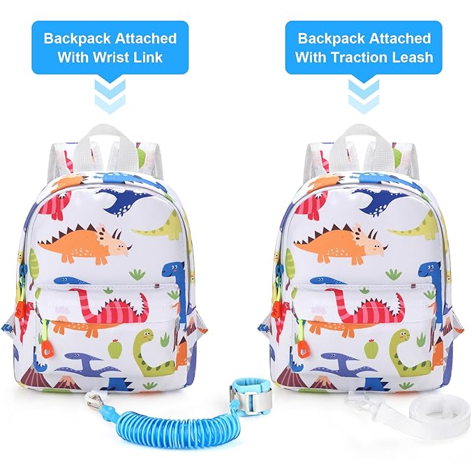 Accmor Toddler Backpack Leash, Cute Baby Backpacks with Anti Lost Wrist Link, Mini Kids Backpack Harness Leash for Outdoor Travel, Adorable Dinosaur Child Backpack Tether Rope for Boys 1-3-CubbioJoy
