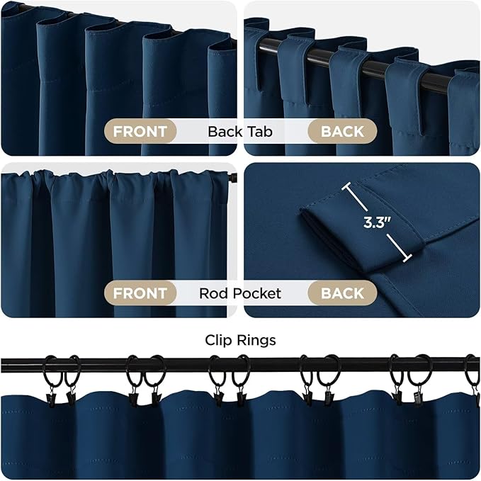 Joydeco Blackout Curtains 96 Inches Long, Thermal Insulated Black Out Curtains 2 Panels Set for Bedroom, Room Darkening Drapes for Living Room Window (W52 x L96 Inch, Navy Blue)-CubbioJoy