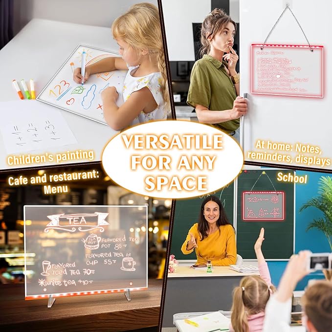 Dolanus LED Drawing Board for Kids - Doodle Glow, lumiboard, Note Board with 7 Colors 4 Modes Lights, Birthday Gift for 8 9 10 11 12 Year Old Girls Kids Teen Boys, Include Adapter, 7 Markers-CubbioJoy