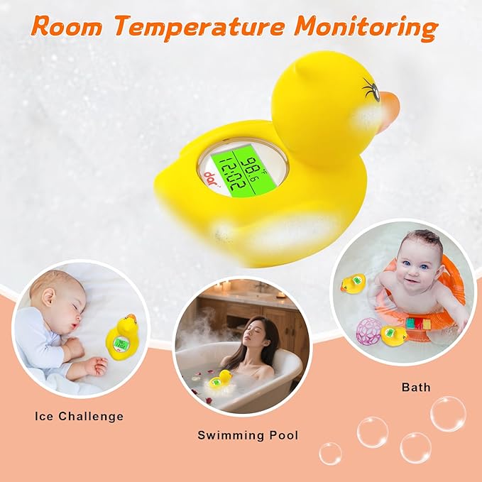 Baby Bath Thermometer with Timer and 3 Color Backlit, Digital Water Temperature Thermometer with and Temperature Warning, Safety Bath Tube Thermometers Floating Toy for Infant, Toddler-CubbioJoy