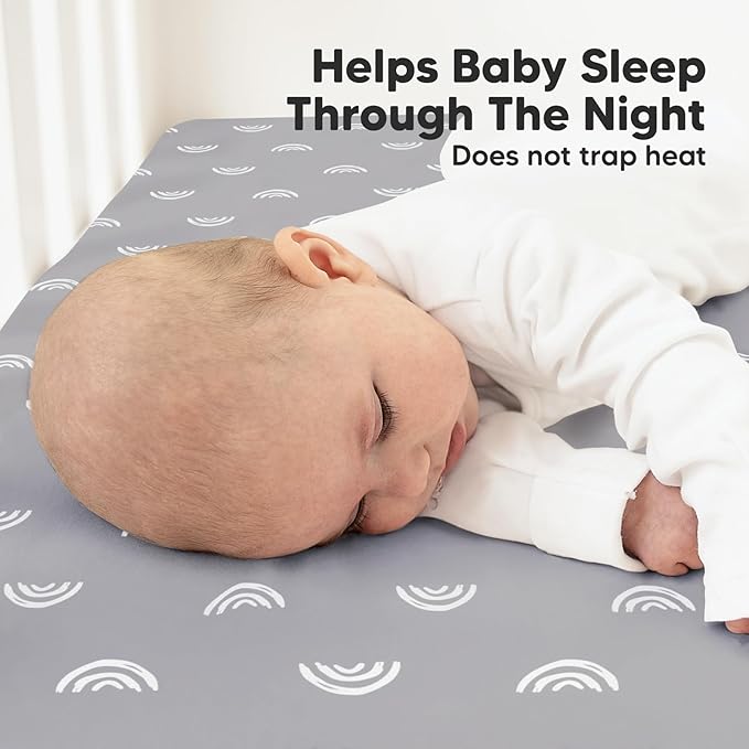KeaBabies 2-Pack Organic Crib Sheets for Boys, Girls - 52x28 Fitted Crib Mattress Sheet Neutral, Breathable Jersey Cotton Cover for Baby Bed, Toddler Mattress, Soft & Cute Prints (Rainbow)-CubbioJoy