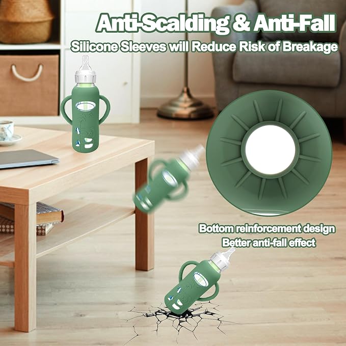 BUSOHA 3 Pack Silicone Sleeves for Dr. Brown's Glass Baby Bottles - Drop Protection Baby Bottle Sleeves Compatible with Dr. Brown's Newborn Glass Bottles with Silicone Handles,8 oz-CubbioJoy