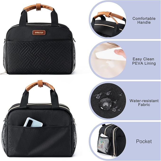 Breastmilk Cooler Bag with Ice Pack Fits 6 Baby Bottles Up to 9 Ounce, Compatible with Wearable Breast Pumps & Accessories-Black-CubbioJoy