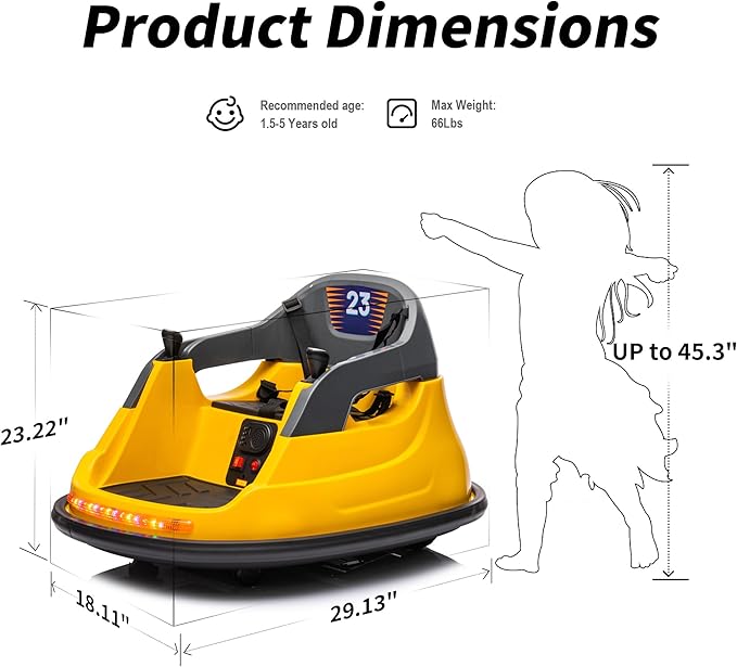 Baby Bumper Car, 6V Electric Kids Bumper Car for Toddlers with Remote Control, Bluetooth - Yellow-CubbioJoy