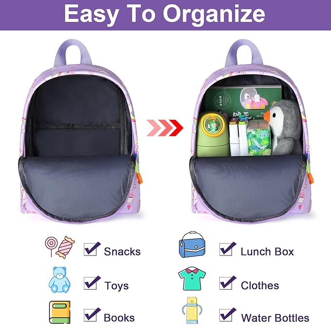 Accmor Toddler Backpack Leash with Anti Lost Wrist Link, Cute Mini Child Walking Harnesses Keep Kids Close Back Pack Rope Tether Rein for Baby Boys (Purple/Unicorn)-CubbioJoy