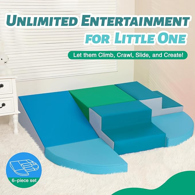 6-Piece Soft PU Leather Toddlers Climbing Toys, Indoor Climb and Crawl Activity Play Set, Foam Play Gym Climbing Structures for Toddlers 3, Baby Foam Blocks for Toddler-CubbioJoy