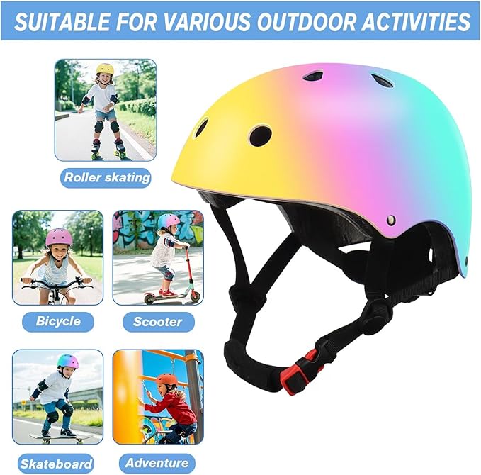 Color Gradient Adjustable Kids' Helmet with Knee & Elbow Pads Set | Multi-Sport Safety Gear for Boys & Girls Ages 5-14 | Skateboarding, Scooters, Roller & Inline Skating, Longboarding-CubbioJoy