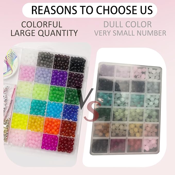 JULIMAIDONG 6mm Glass for Bracelets 1400pcs, 24 Colors Round Crystal Glass Bracelet Making Kit for Jewelry Making Kits Bead DIY Crafts with Spacer Charms Accessories (6mm, 24Color)-CubbioJoy