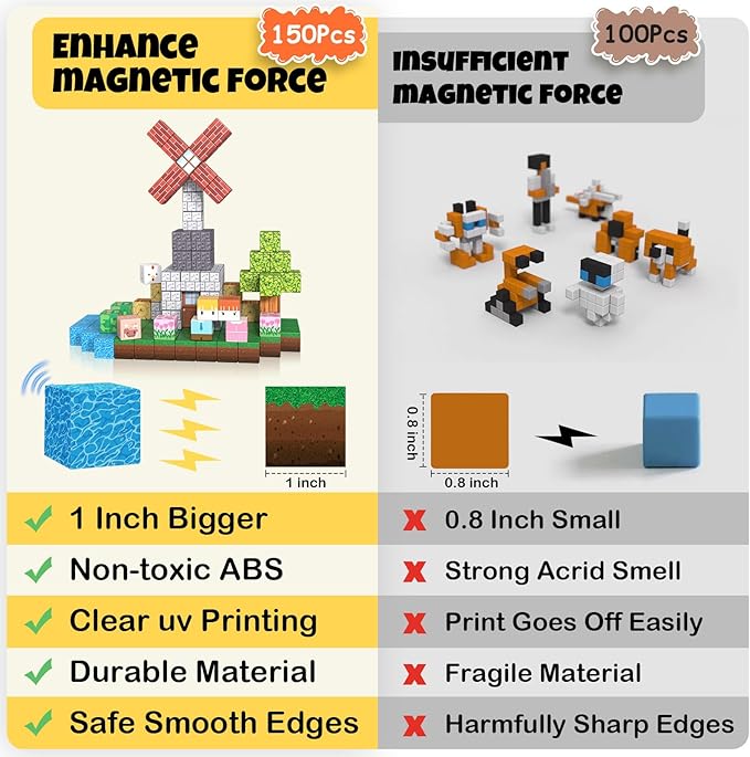 150PCS Magnetic Building Blocks, 1 Inch Magnetic Cubes for Kids Ages 3-8, STEM Montessori Toys, Creative Construction & Stacking Toys, Educational Magnetic Blocks for Boys & Girls-CubbioJoy