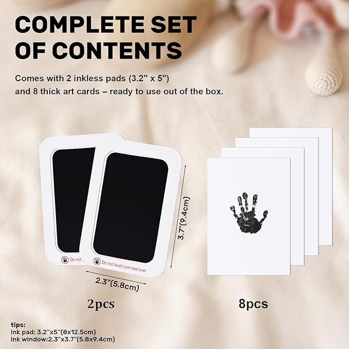 2-Pack Inkless Baby Hand and Footprint Kit with Mess-Free Ink Pad – Baby Safe Ink Pad for Hand, Foot & Paw Prints – Newborn Footprint & Paw Print Kit for Dogs and Cats – 8 Keepsake Art Cards-CubbioJoy