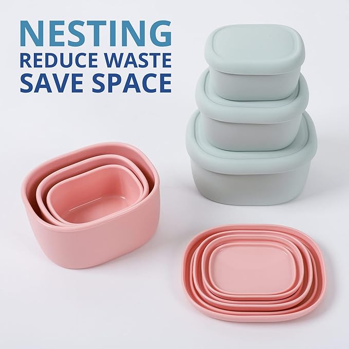 BLUE GINKGO Nesting Silicone Containers - Set of 3 Hard-Shell Silicone Food Storage Containers | BPA Free, Airtight, Dishwasher and Freezer Safe (6.7oz, 10oz, 20oz) - Pink-CubbioJoy