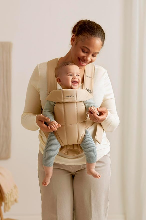 BabyBjörn Baby Carrier Mini, Beige, Woven | Newborn Carrier (7-25 lbs), Ergonomic, Easy-to-Use-CubbioJoy