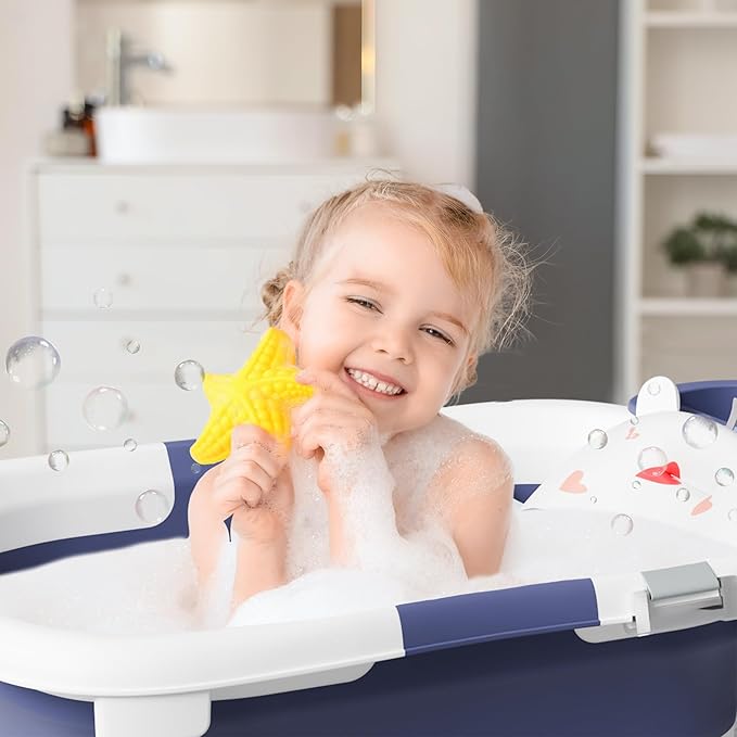 Collapsible Baby Bathtub,Baby Bath Tub with Soft Cushion & Thermometer,Baby Bathtub Newborn to Toddler 0-36 Months,Portable Travel Baby Tub-CubbioJoy