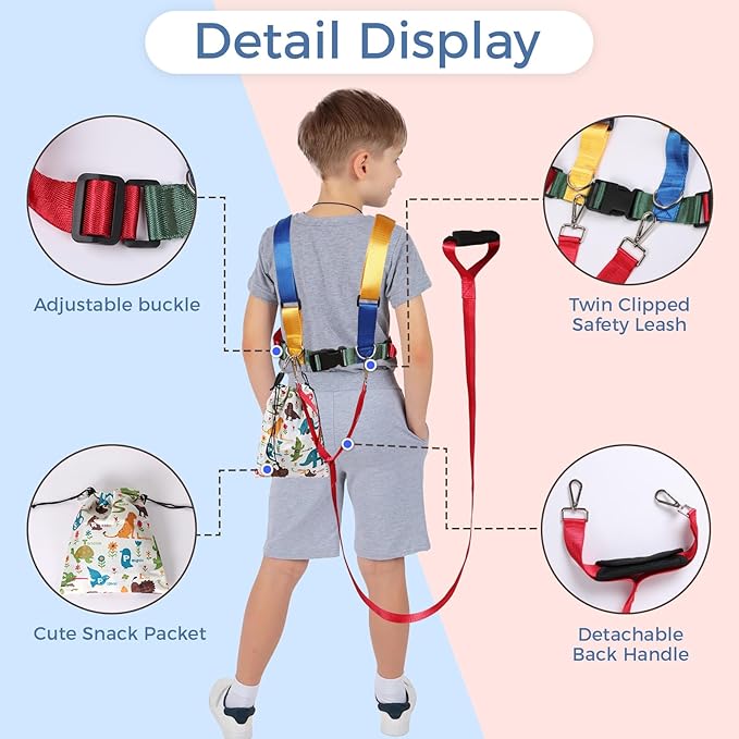 JXM Safety Harness Leash for Autism and Special Needs Child (3-6 yrs), Child Adjustable Elopement Harness with Emergency Grab Handle and Tether, Keep Active Autistic/ADHD Kids Safe and Free Outdoors-CubbioJoy