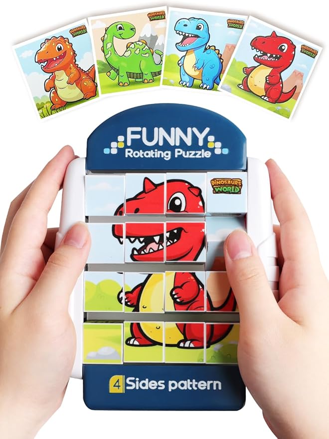 16-Piece Rotating Puzzles for Kids 4-6, Toddlers Puzzles 2-4, Road Trip, Airplane Activities Game, Travel Toys - Brain Teaser, Fine Motor Skills - Birthday Gifts Boys Girls - Dinosaur-CubbioJoy